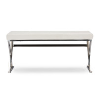 Baxton Studio GY-8414 White PU Herald Modern and Contemporary Stainless Steel and White Faux Leather Upholstered Rectangle Bench